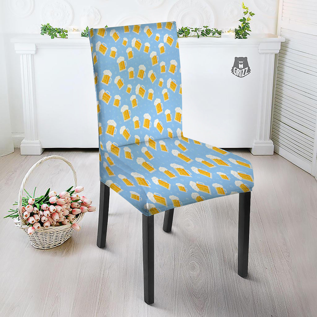 Emoji Beer Print Pattern Dining Chair Slipcover-grizzshop
