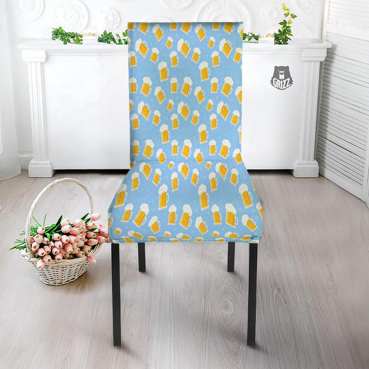 Emoji Beer Print Pattern Dining Chair Slipcover-grizzshop