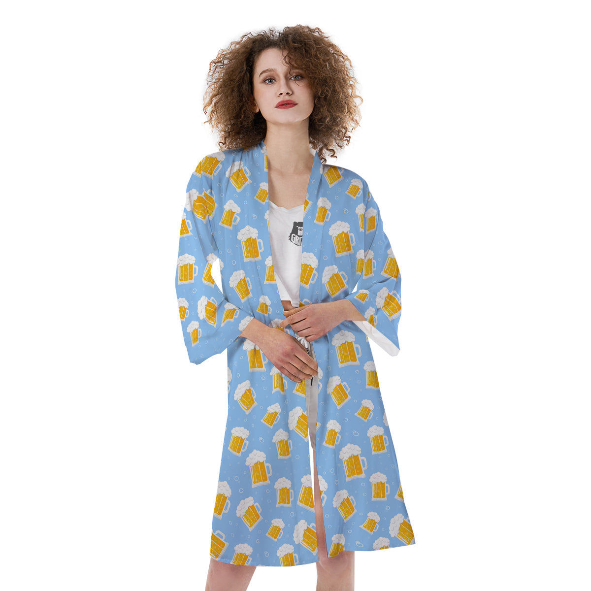 Emoji Beer Print Pattern Kimono-grizzshop