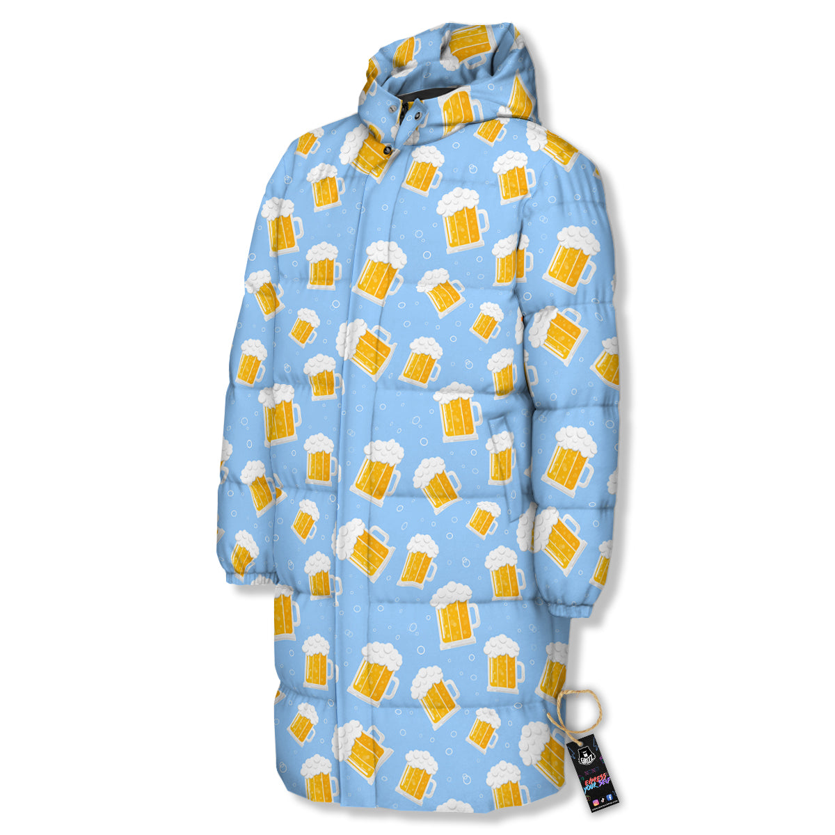 Emoji Beer Print Pattern Long Down Jacket-grizzshop