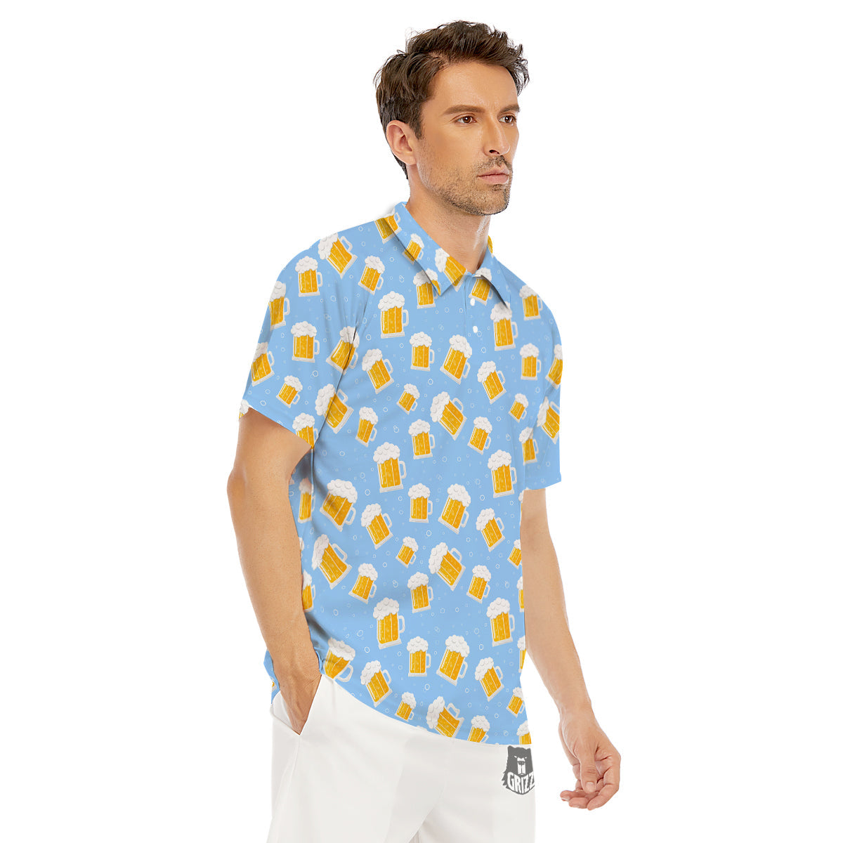 Emoji Beer Print Pattern Men's Golf Shirts-grizzshop