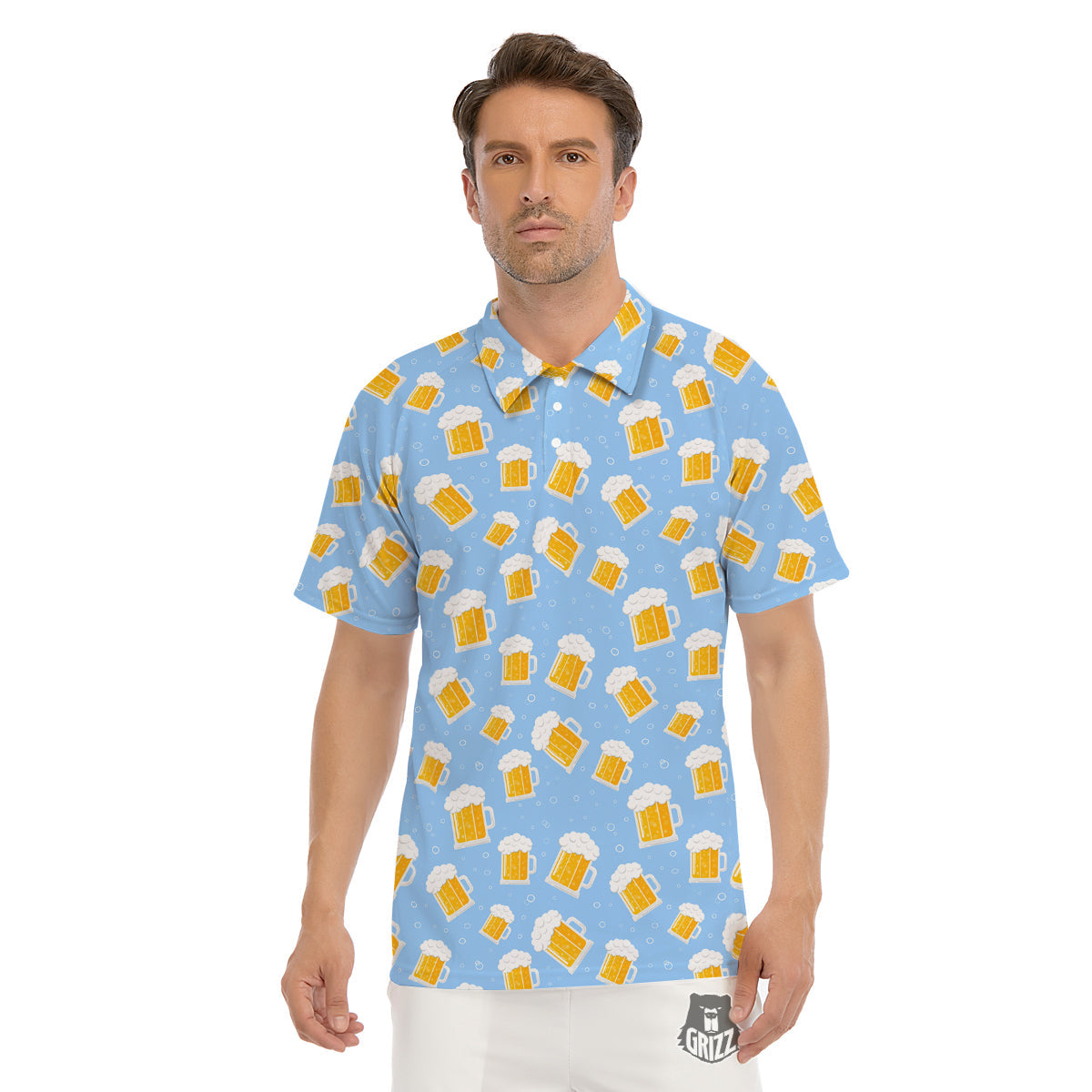Emoji Beer Print Pattern Men's Golf Shirts-grizzshop