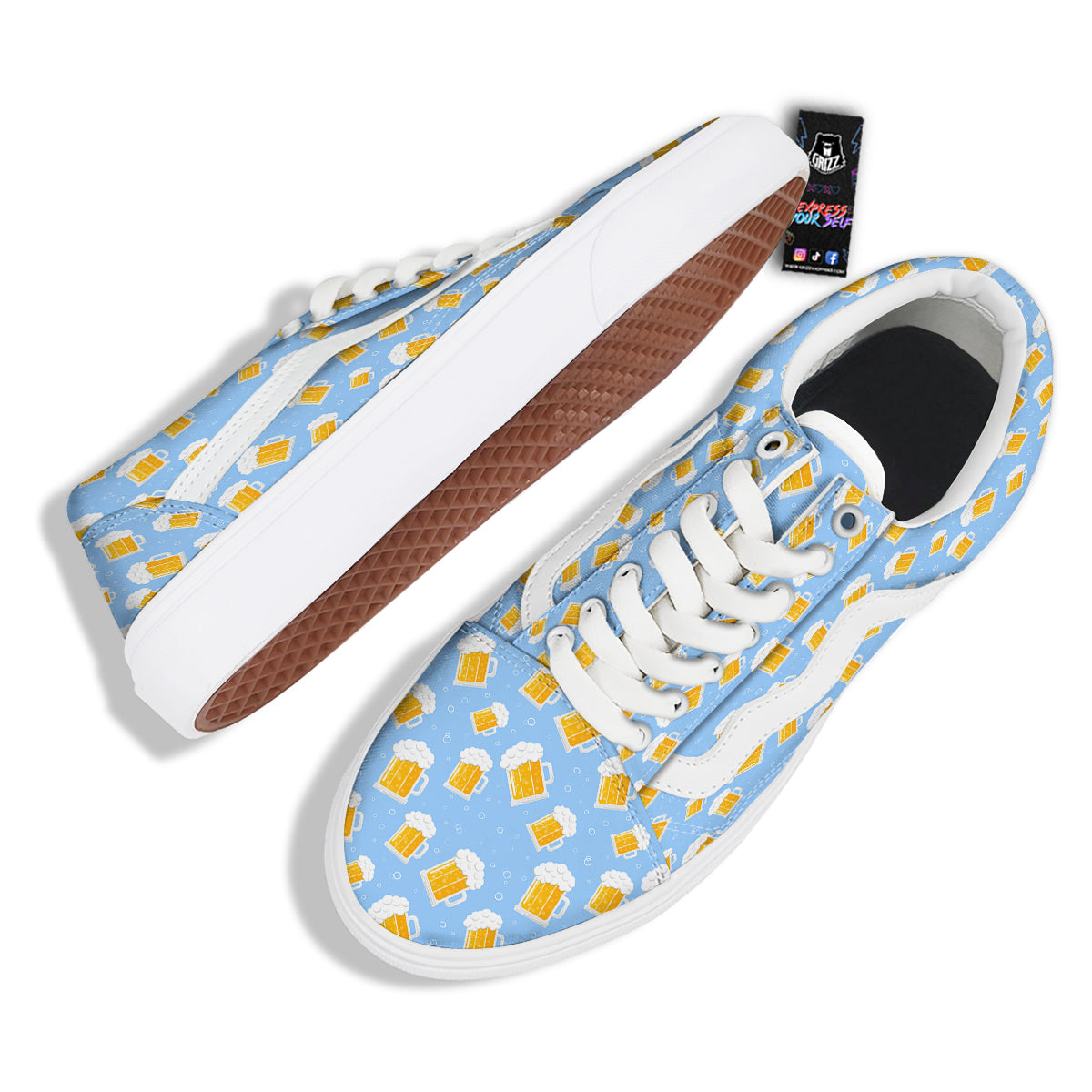 Emoji Beer Print Pattern Skate Shoes-grizzshop