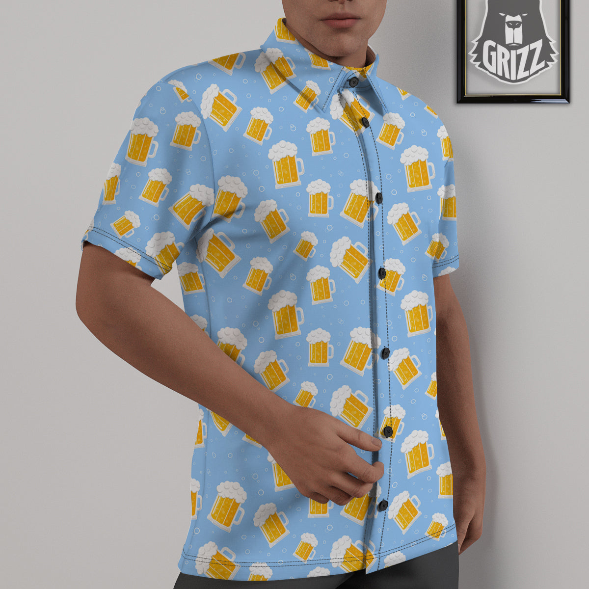 Emoji Beer Print Pattern Untucked Shirts-grizzshop