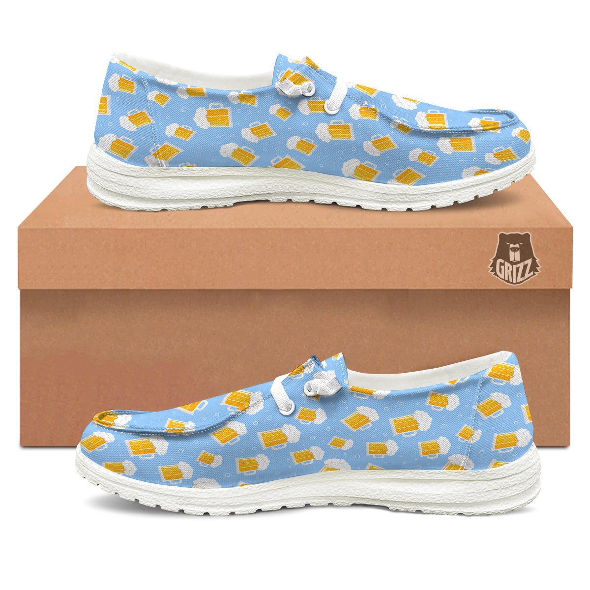 Emoji Beer Print Pattern White Loafers-grizzshop