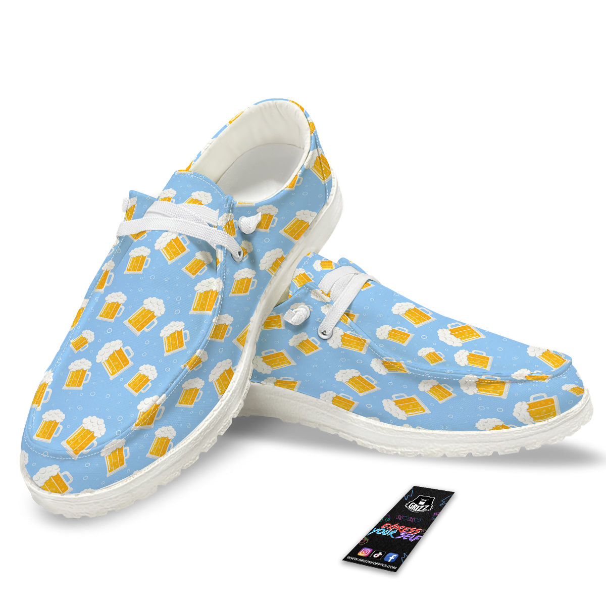 Emoji Beer Print Pattern White Loafers-grizzshop