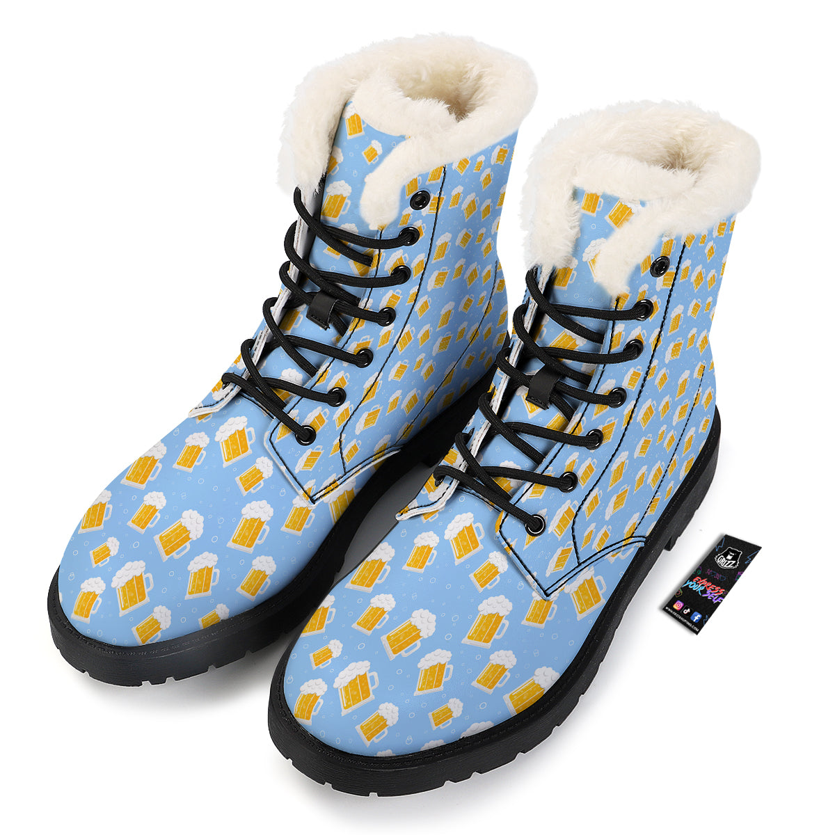 Emoji Beer Print Pattern Winter Boots-grizzshop