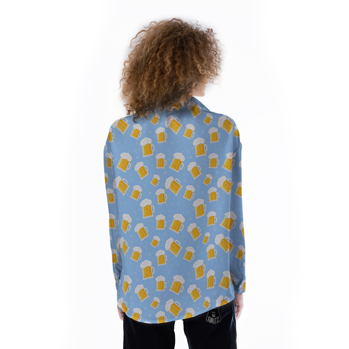 Emoji Beer Print Pattern Women's Long Sleeve Shirts-grizzshop