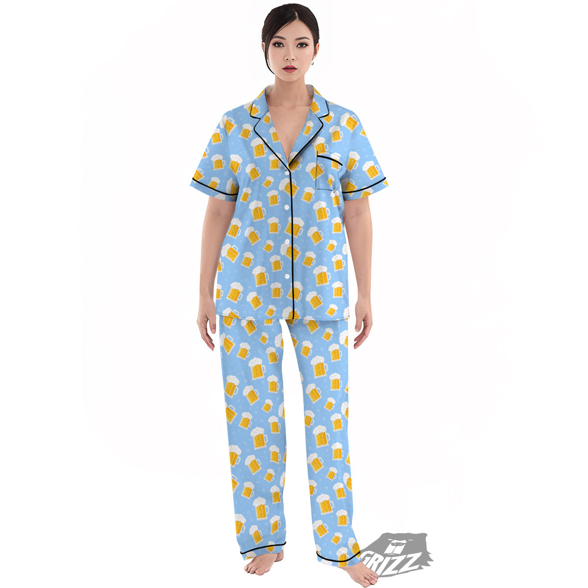 Emoji Beer Print Pattern Women's Pajamas Set-grizzshop