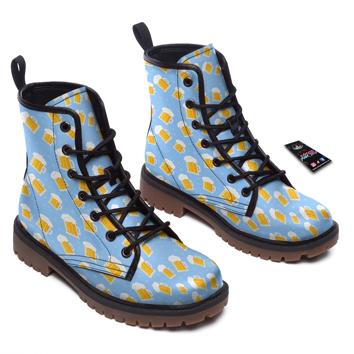 Emoji Beer Print Pattern Work Boots-grizzshop