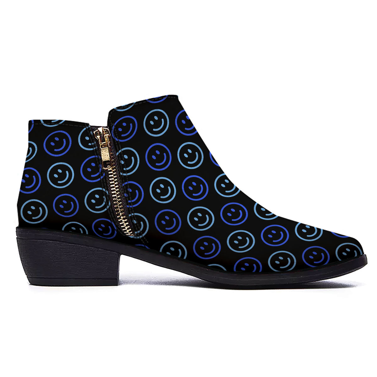 Emoji Blue Print Pattern Ankle Boots-grizzshop