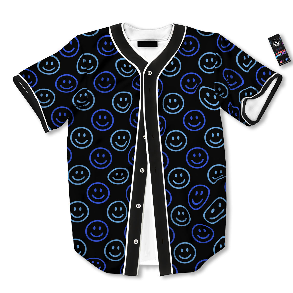 Emoji Blue Print Pattern Baseball Jersey-grizzshop