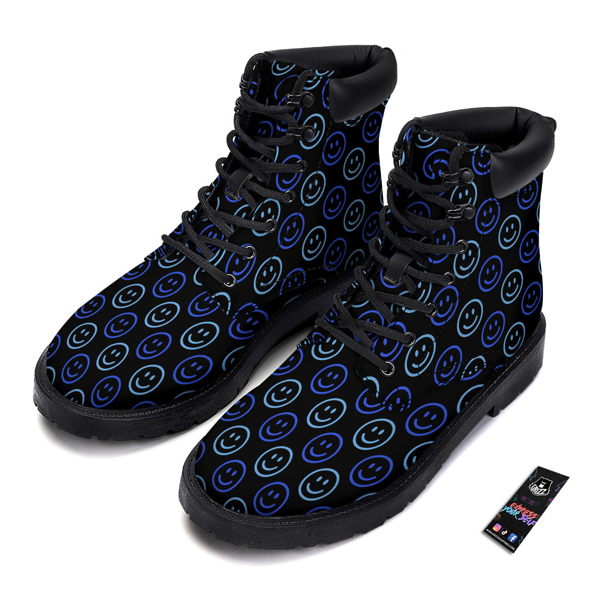 Emoji Blue Print Pattern Boots-grizzshop