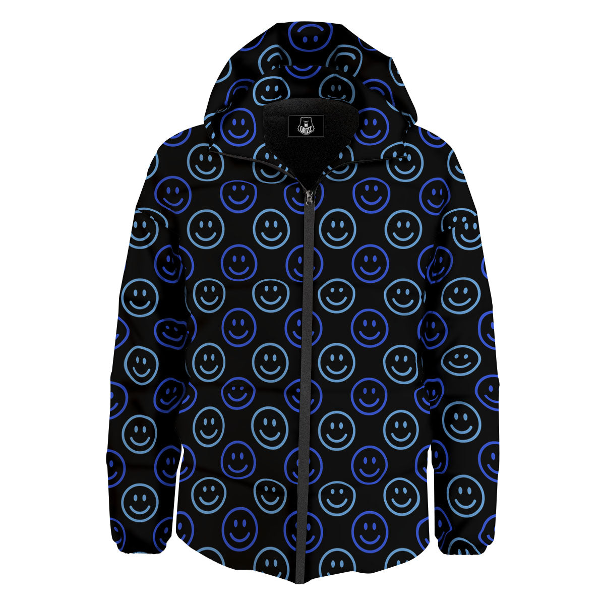 Emoji Blue Print Pattern Down Jacket-grizzshop