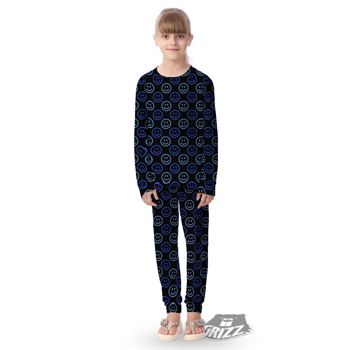 Emoji Blue Print Pattern Kid's Pajamas-grizzshop
