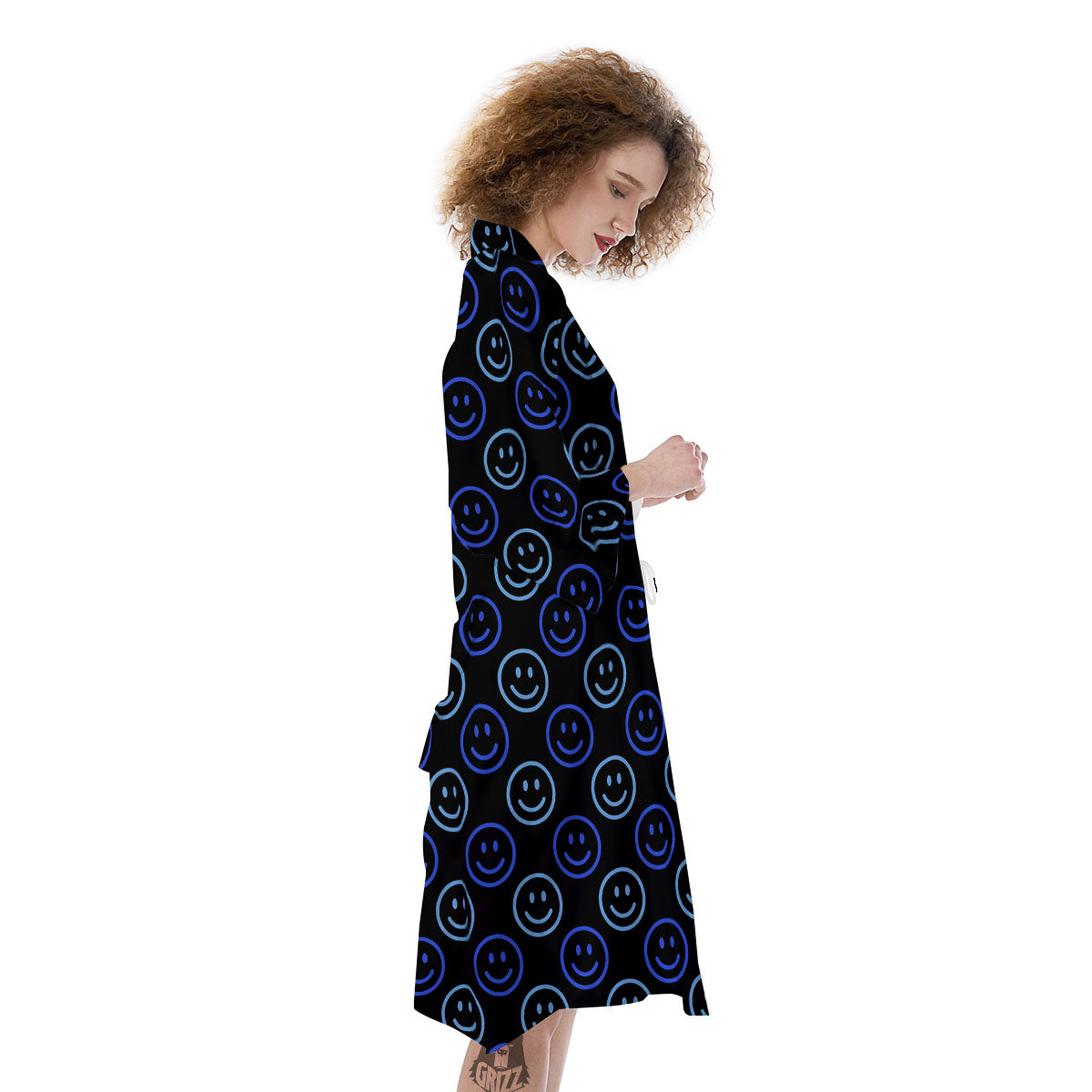 Emoji Blue Print Pattern Kimono-grizzshop