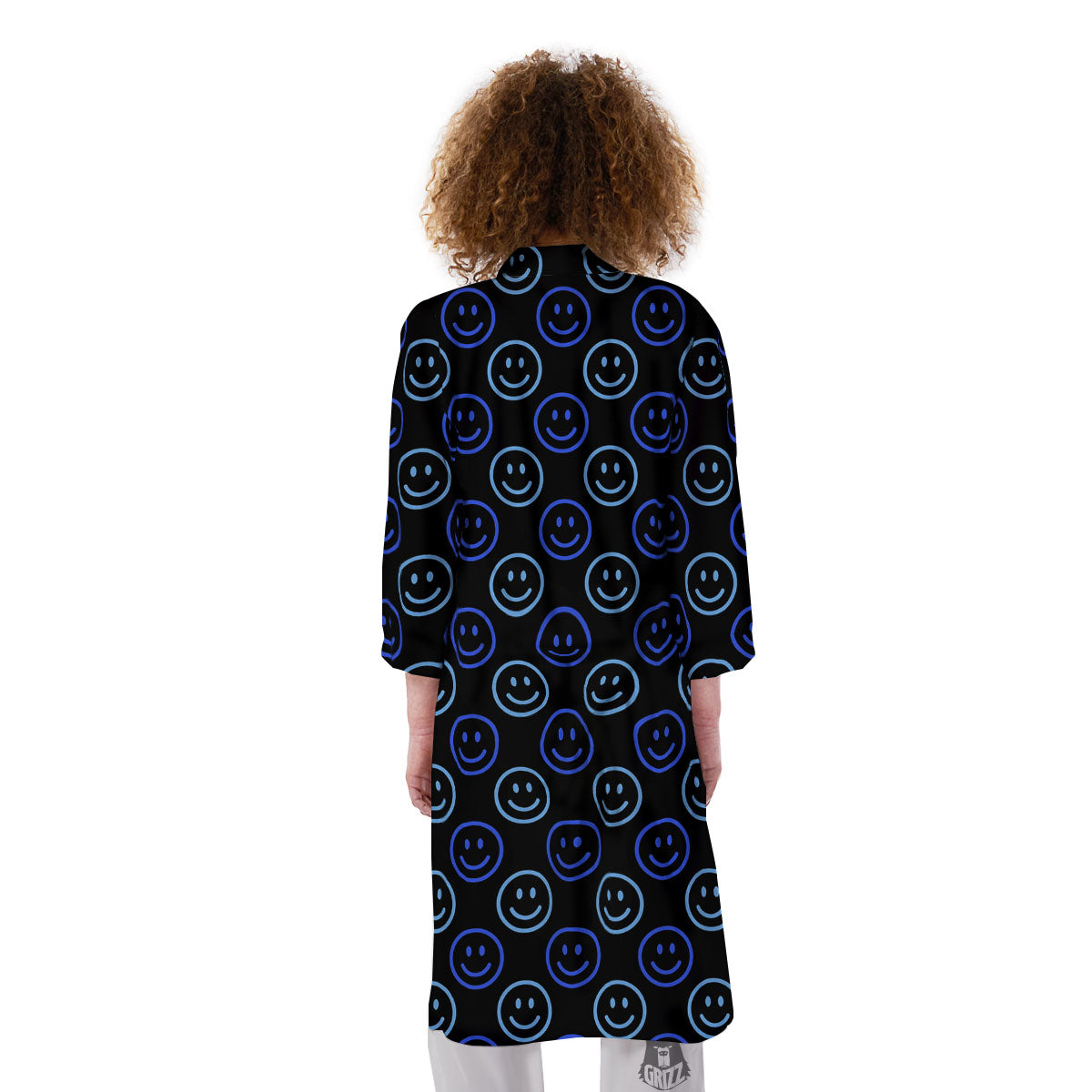 Emoji Blue Print Pattern Kimono-grizzshop