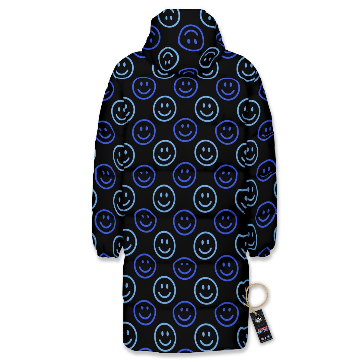 Emoji Blue Print Pattern Long Down Jacket-grizzshop