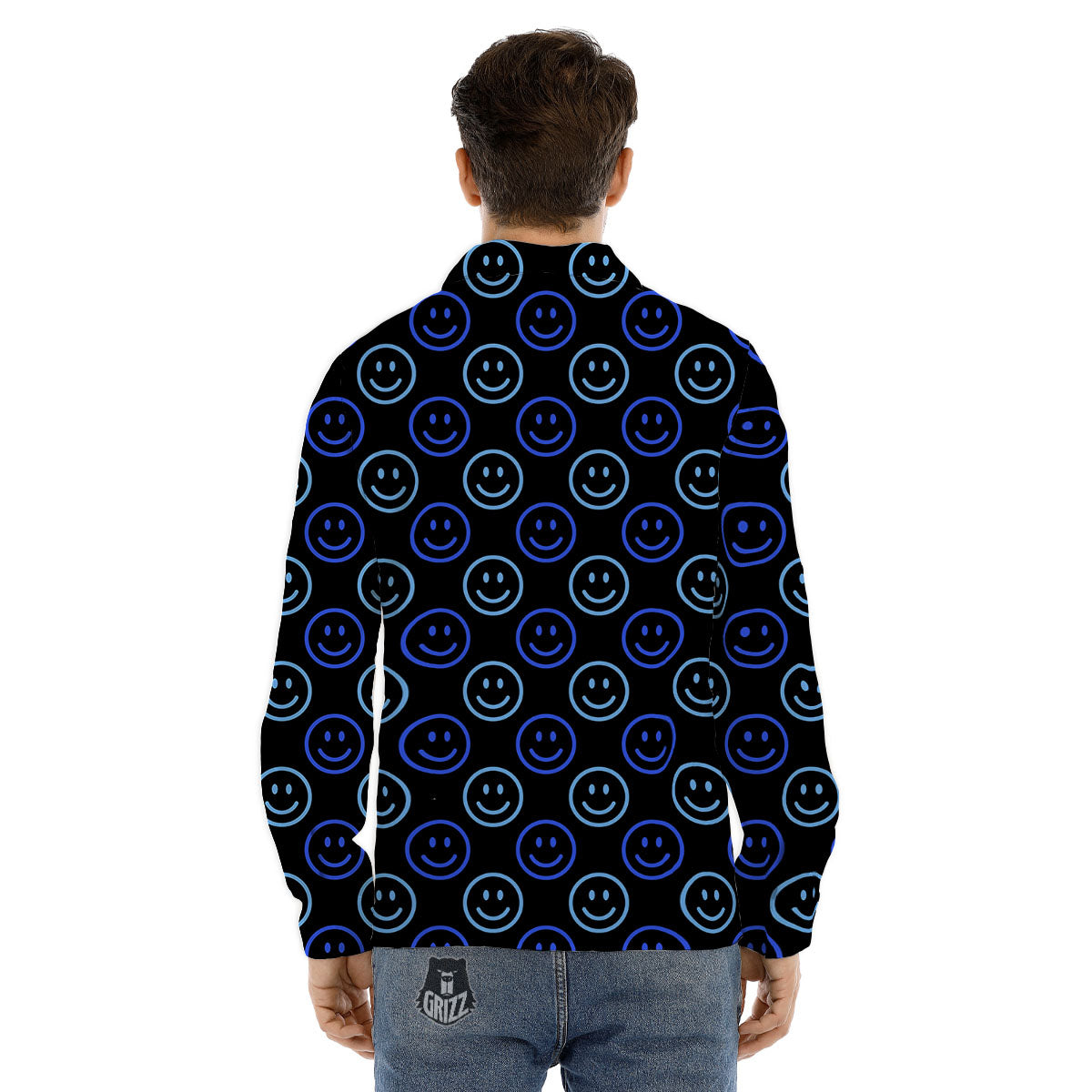 Emoji Blue Print Pattern Men's Dress Shirts-grizzshop