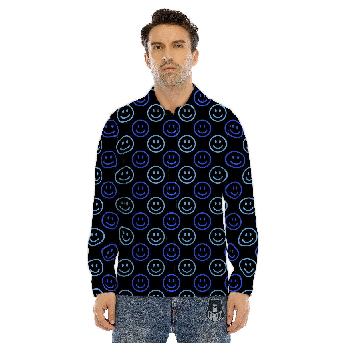 Emoji Blue Print Pattern Men's Dress Shirts-grizzshop