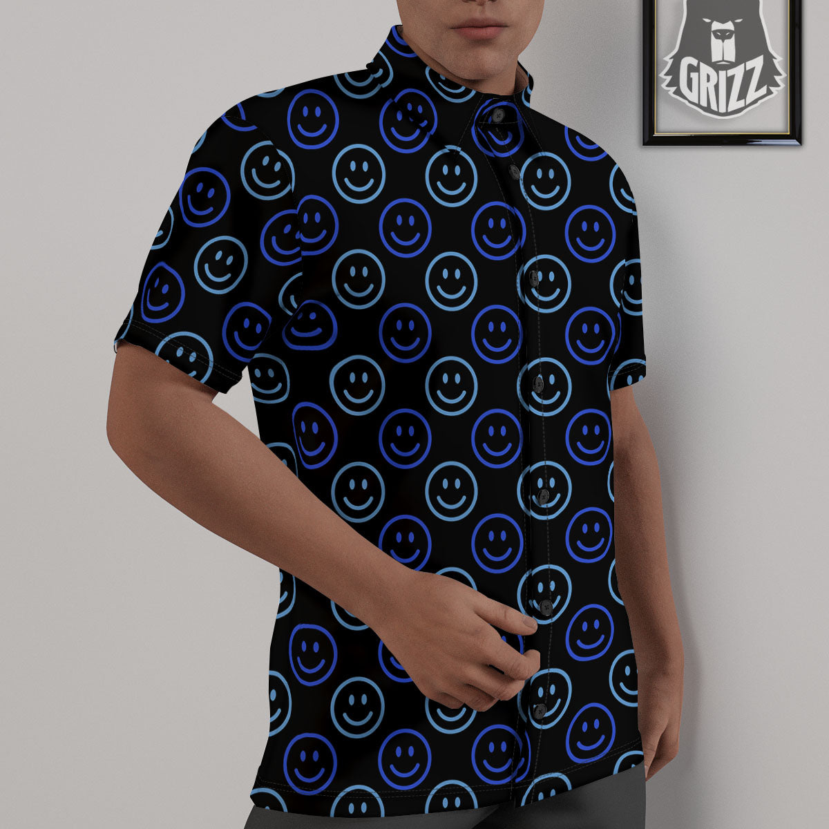 Emoji Blue Print Pattern Untucked Shirts-grizzshop