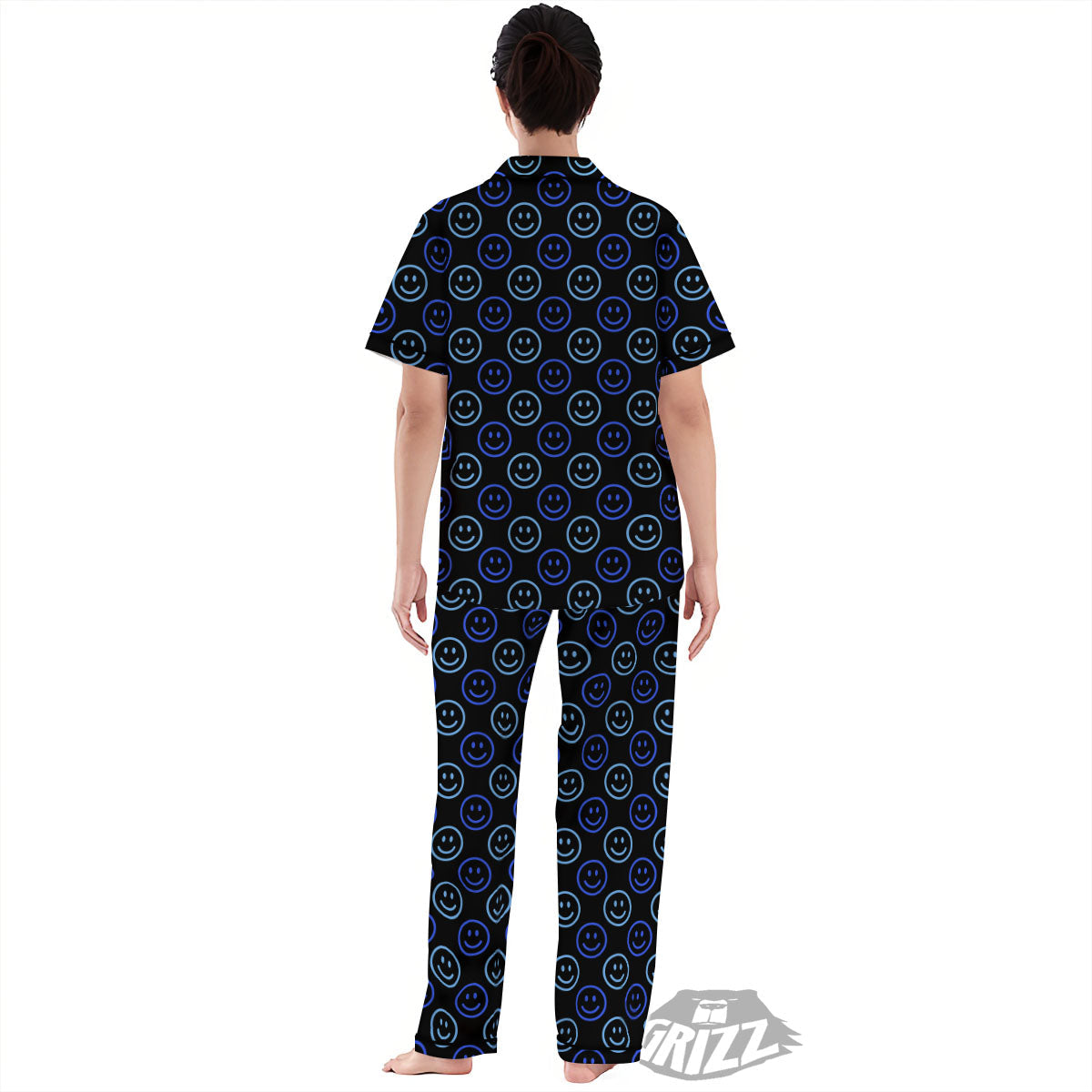 Emoji Blue Print Pattern Women's Pajamas Set-grizzshop