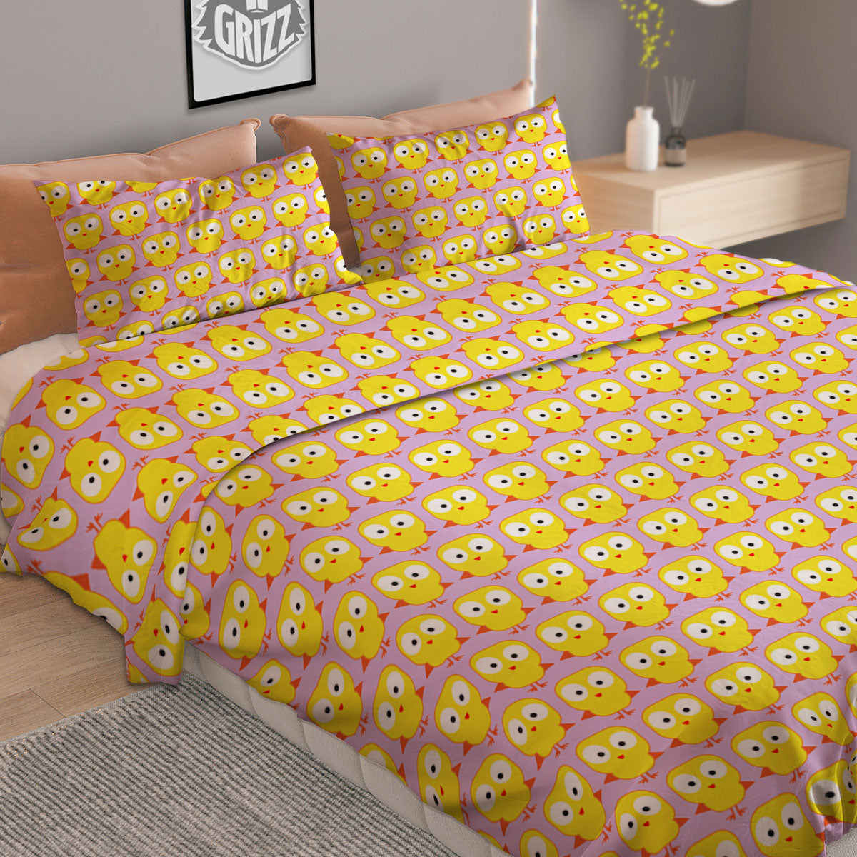 Floral Cute Dino Print Pattern Duvet Cover Bedding Set