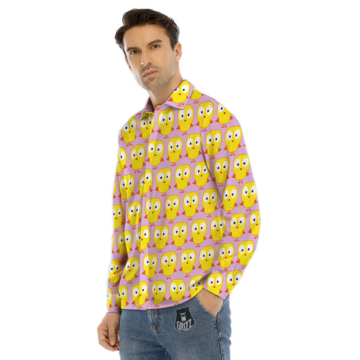 Emoji Chicken Love Print Pattern Men's Dress Shirts-grizzshop