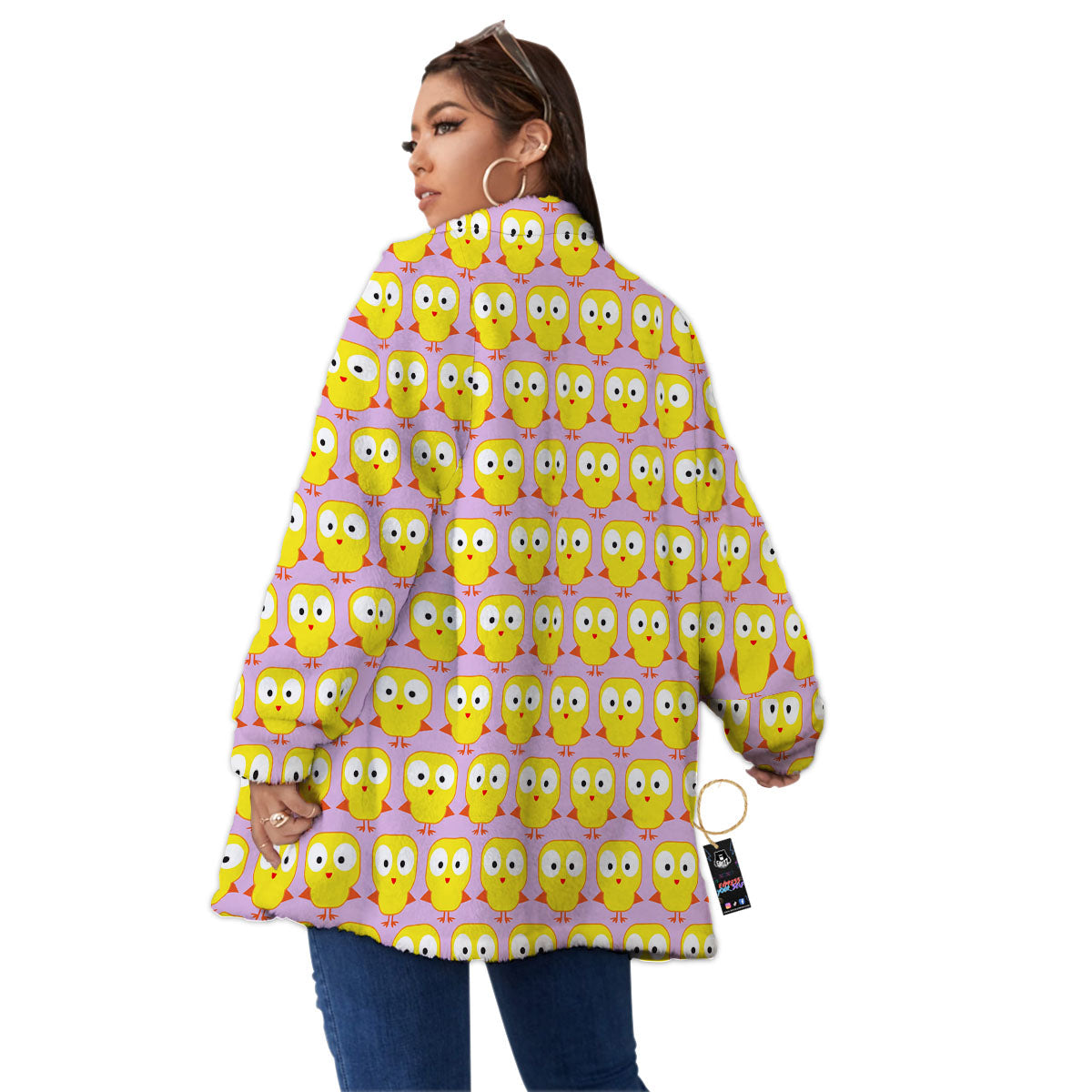 Emoji Chicken Love Print Pattern Women's Sherpa Jacket-grizzshop