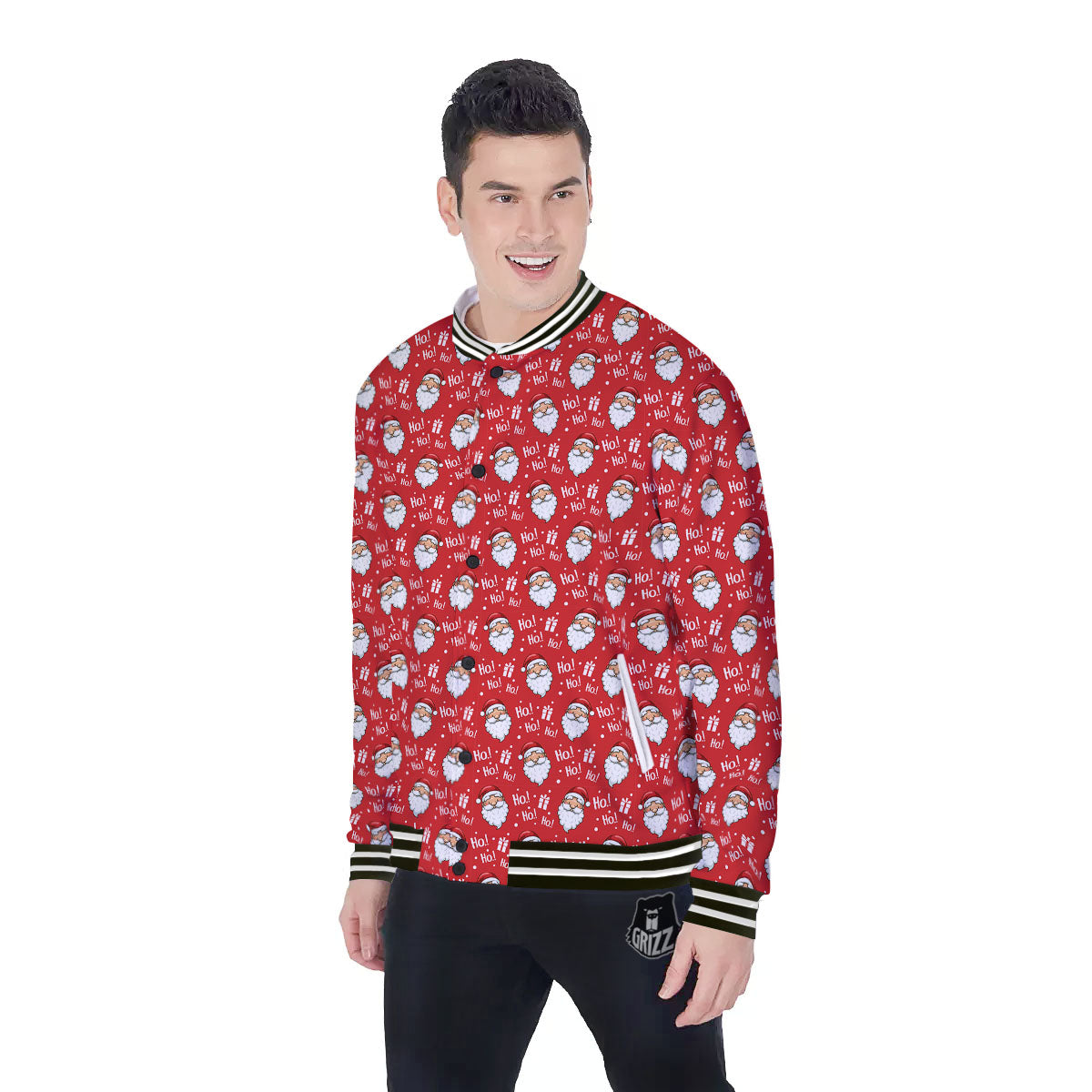 Emoji Christmas Print Pattern Baseball Jacket-grizzshop