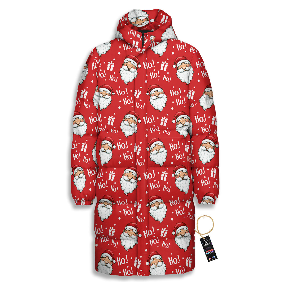 Emoji Christmas Print Pattern Long Down Jacket-grizzshop