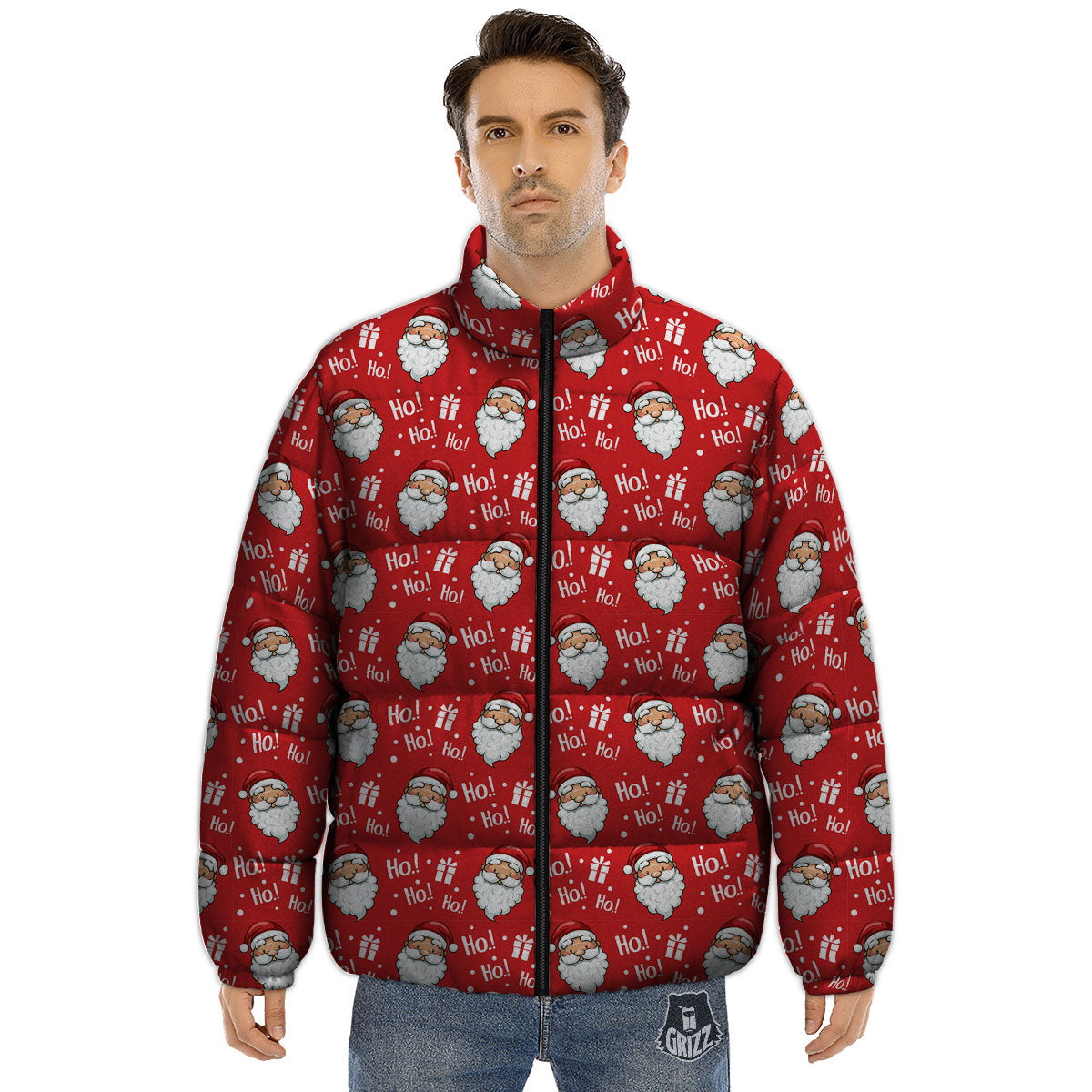 Emoji Christmas Print Pattern Puffer Jacket-grizzshop