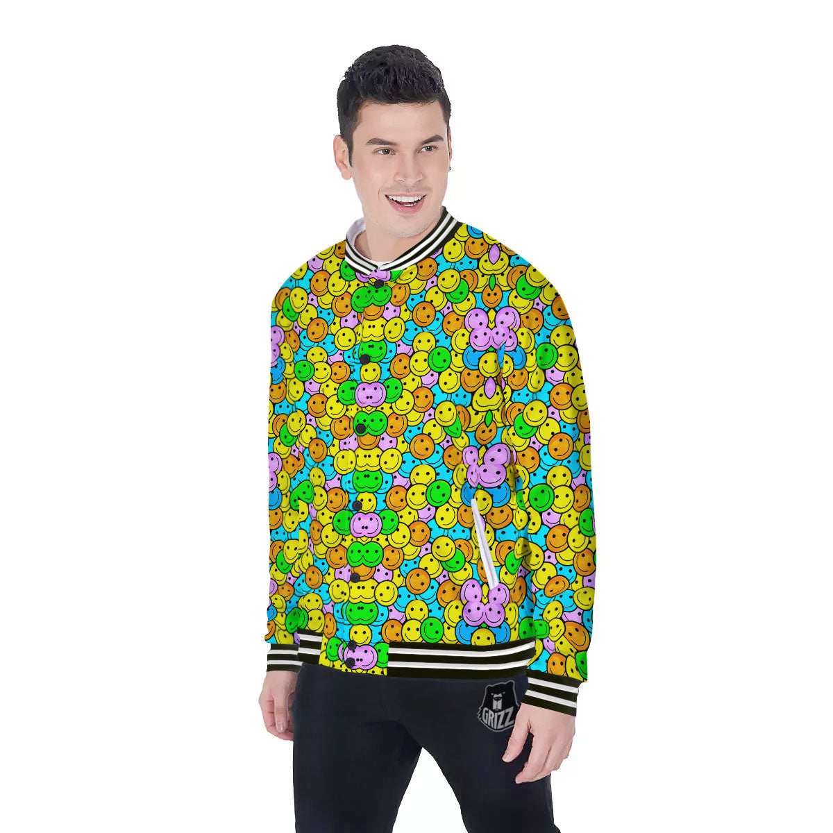 Emoji Colorful Print Pattern Baseball Jacket-grizzshop