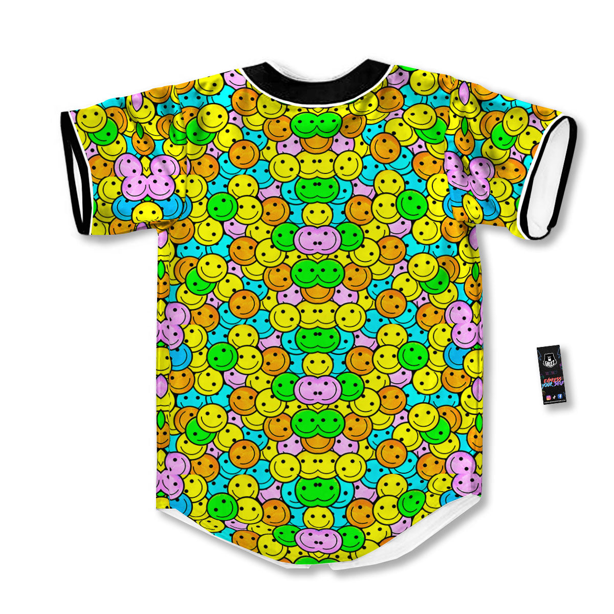 Emoji Colorful Print Pattern Baseball Jersey-grizzshop