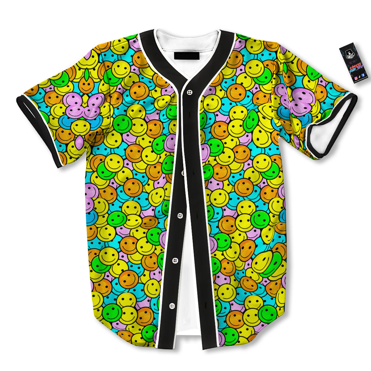 Emoji Colorful Print Pattern Baseball Jersey-grizzshop