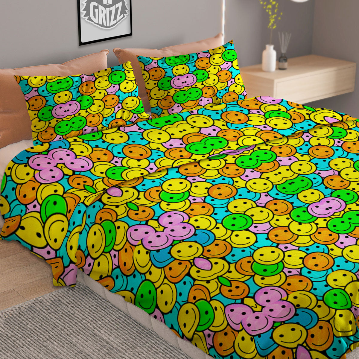 Floral Geometric Print Duvet Cover Bedding Set