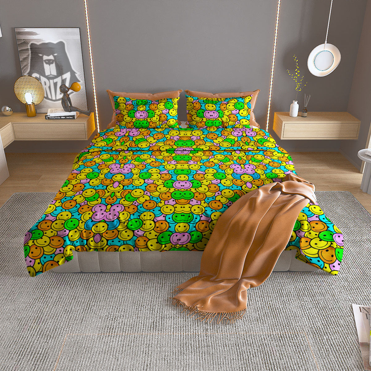 Floral Geometric Print Duvet Cover Bedding Set