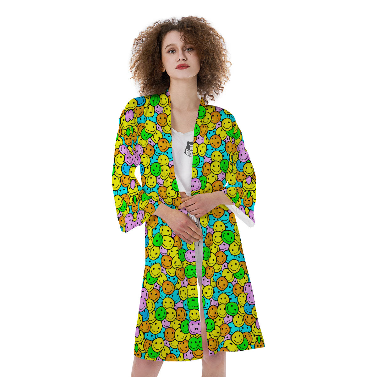 Emoji Colorful Print Pattern Kimono-grizzshop