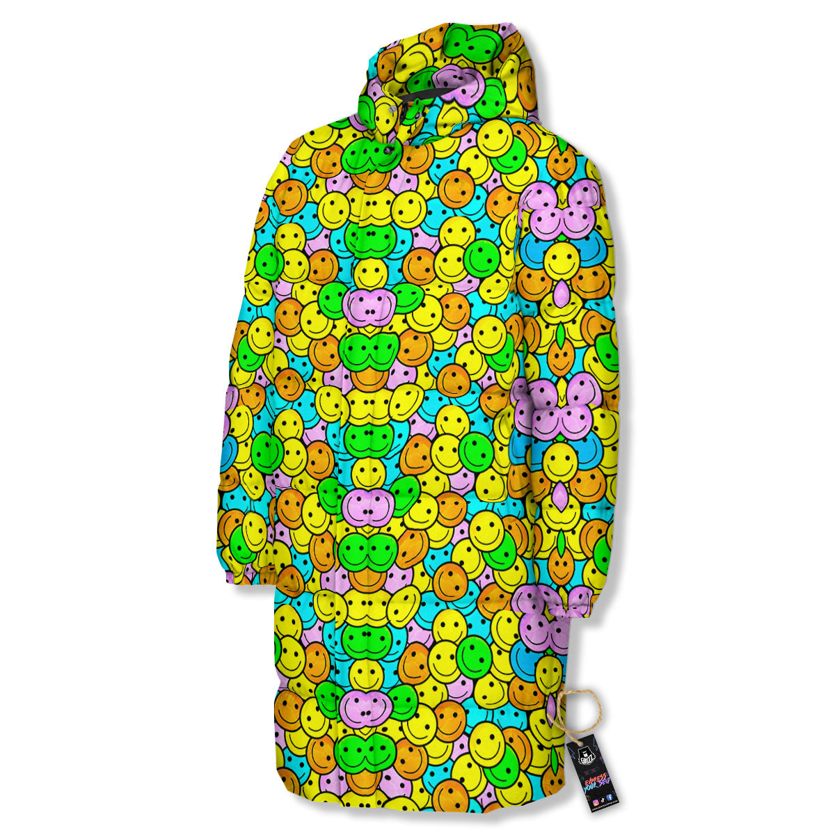 Emoji Colorful Print Pattern Long Down Jacket-grizzshop