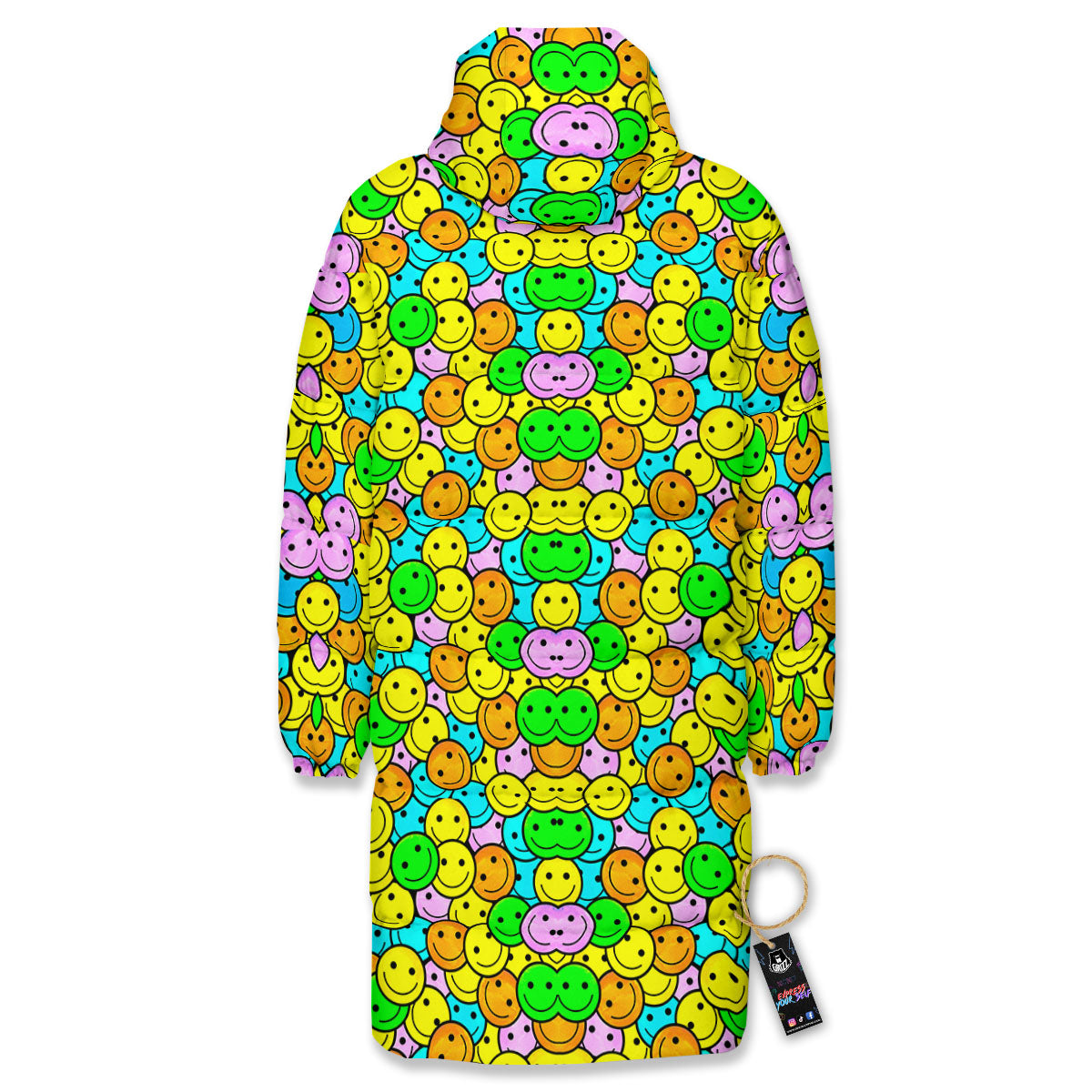Emoji Colorful Print Pattern Long Down Jacket-grizzshop