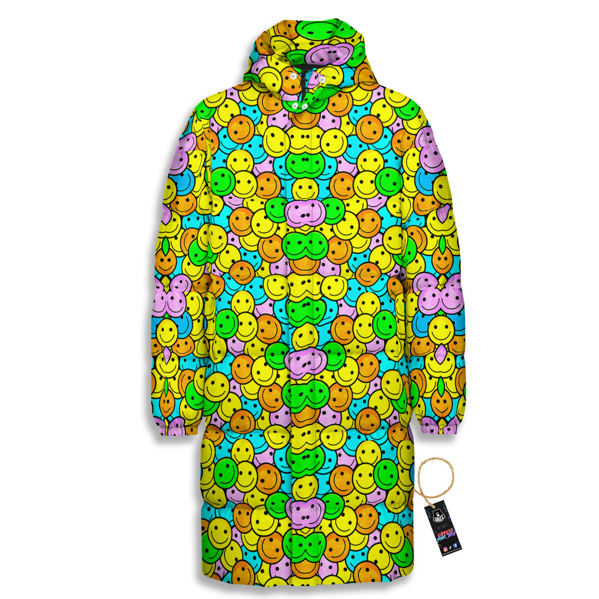 Emoji Colorful Print Pattern Long Down Jacket-grizzshop