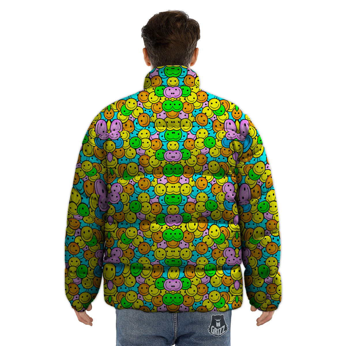 Emoji Colorful Print Pattern Puffer Jacket-grizzshop