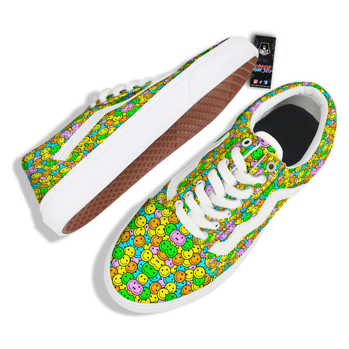 Emoji Colorful Print Pattern Skate Shoes-grizzshop