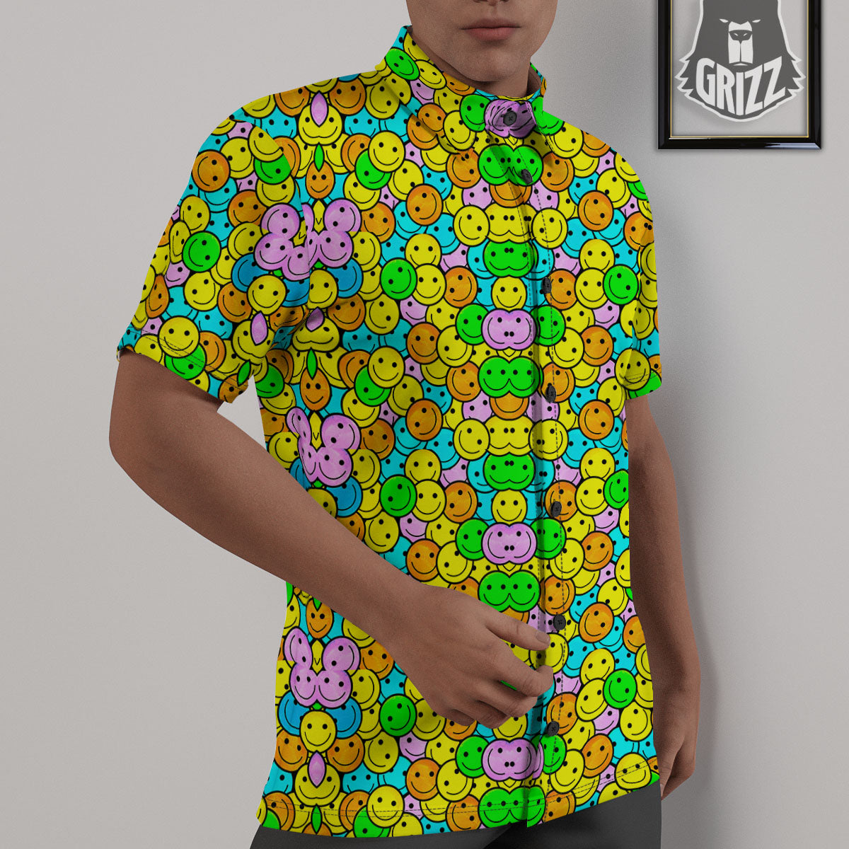Emoji Colorful Print Pattern Untucked Shirts-grizzshop