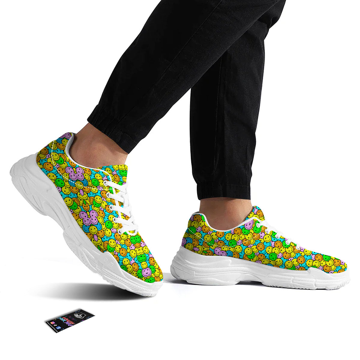 Emoji Colorful Print Pattern White Chunky Shoes-grizzshop