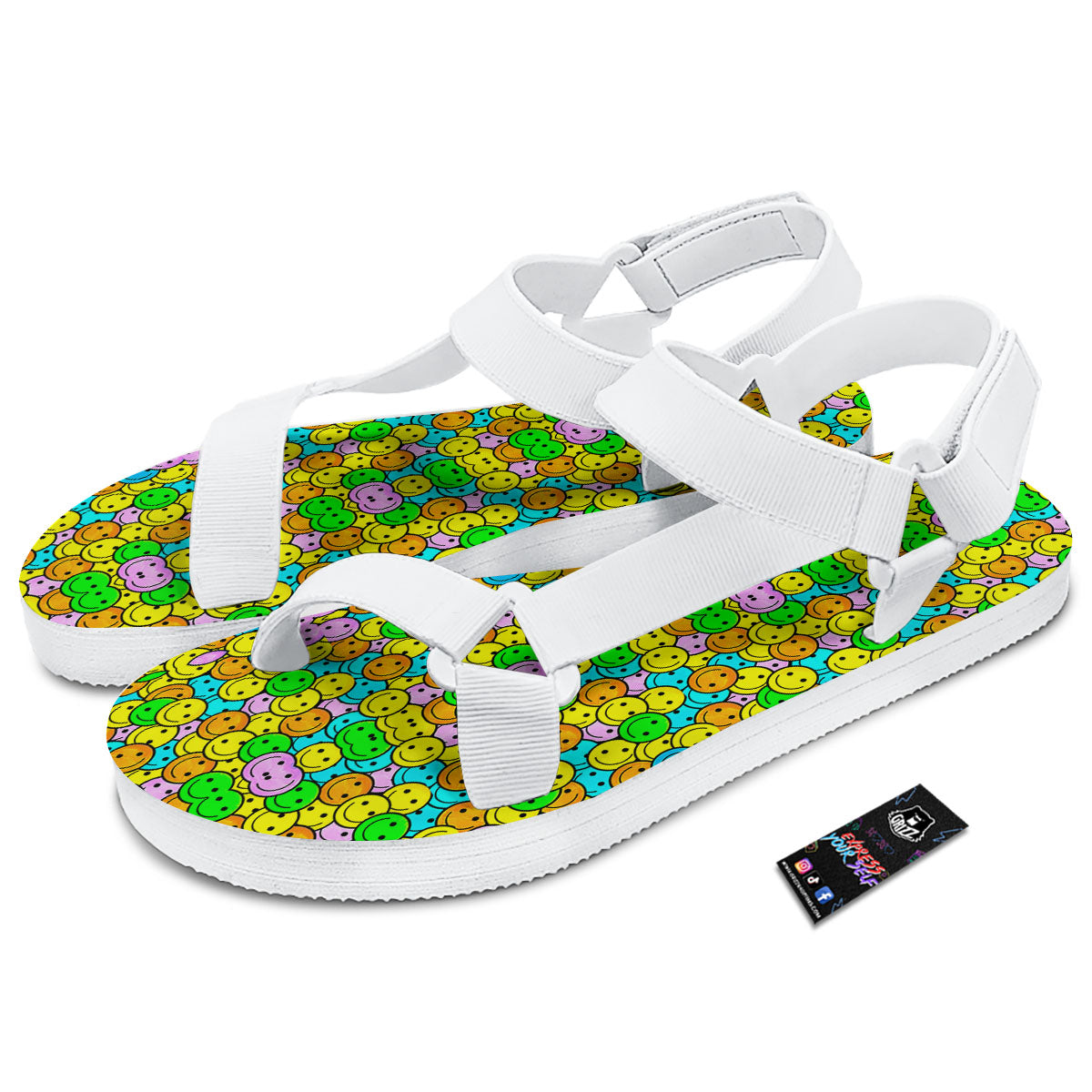 Emoji Colorful Print Pattern White Open Toe Sandals-grizzshop