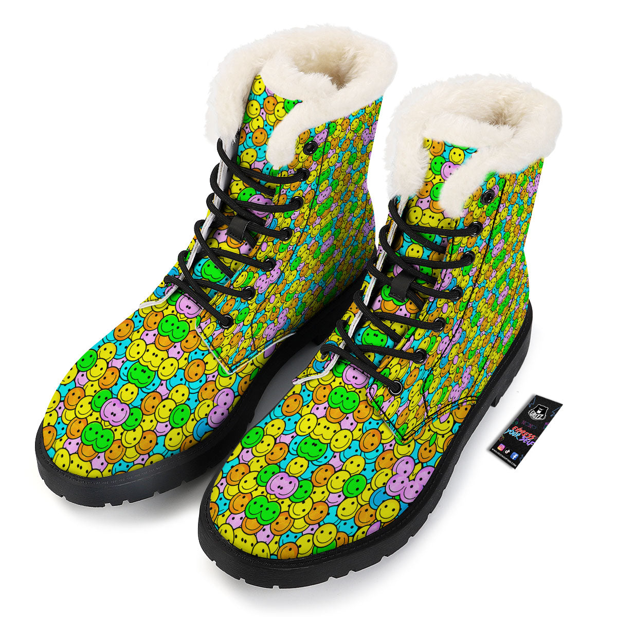 Emoji Colorful Print Pattern Winter Boots-grizzshop