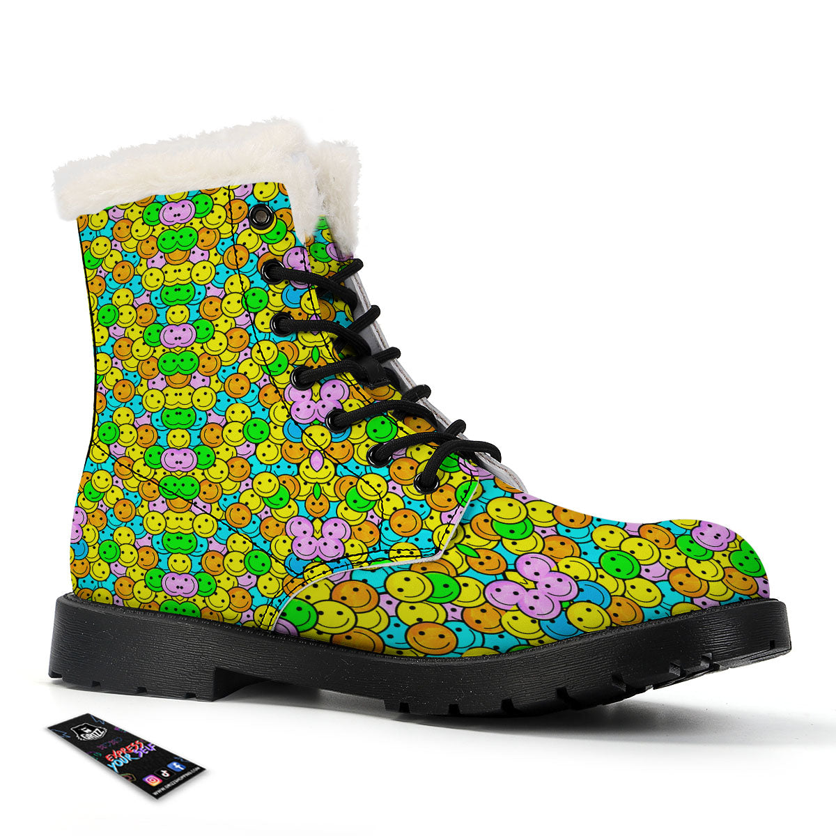 Emoji Colorful Print Pattern Winter Boots-grizzshop