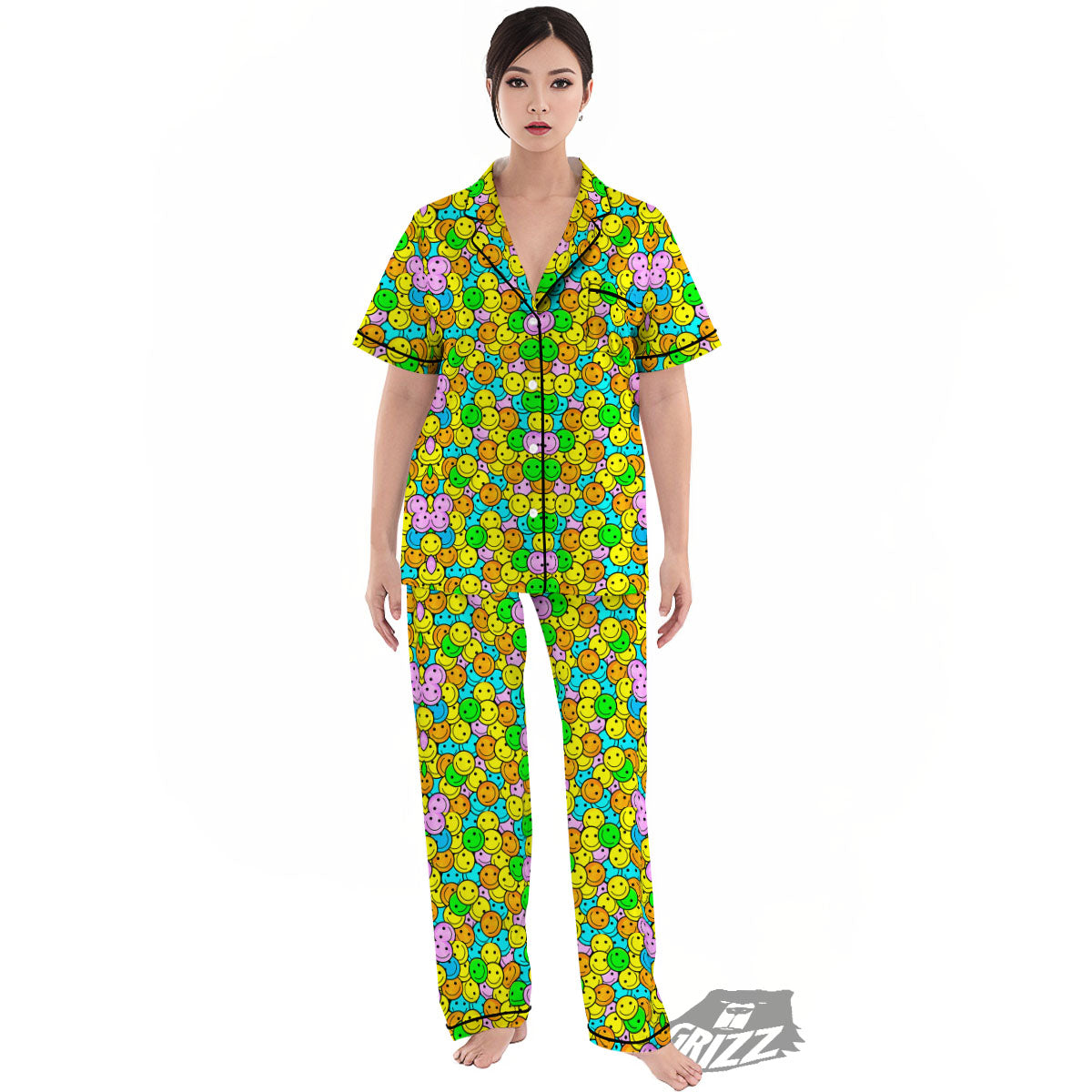 Emoji Colorful Print Pattern Women's Pajamas Set-grizzshop