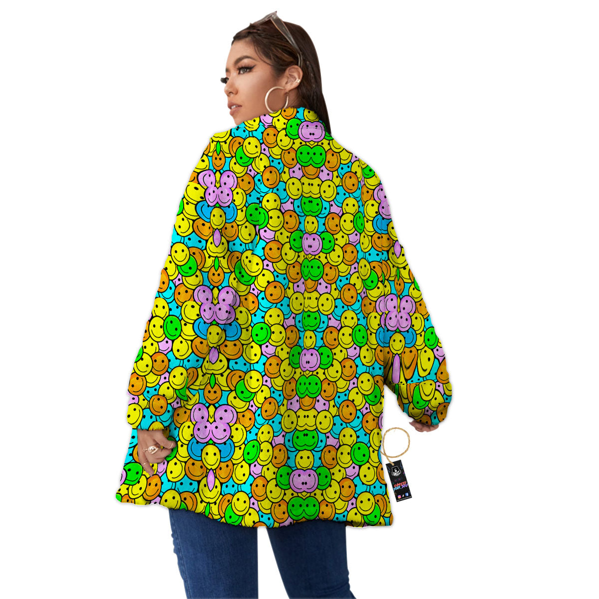 Emoji Colorful Print Pattern Women's Sherpa Jacket-grizzshop